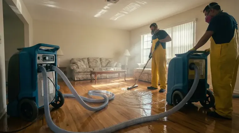 Air movers and dehumidifiers drying a Santee, CA room