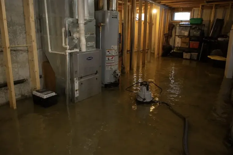 A failed water heater flooding a garage floor in Santee, CA